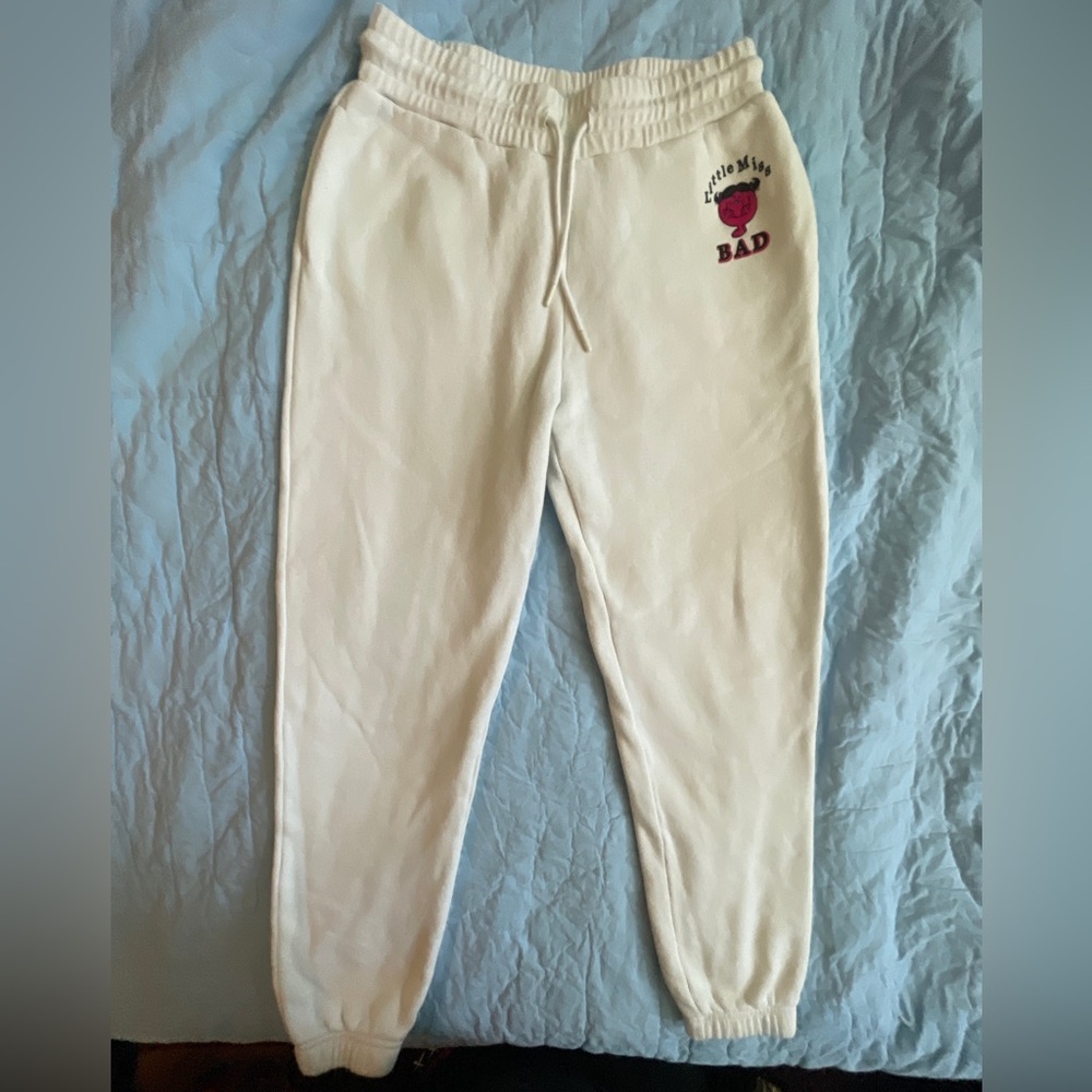 Sandro Cream Track Joggers with Pink Fuzzy Graphic